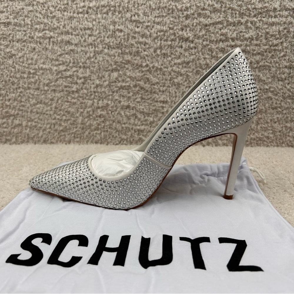 Schutz Heels Womens 7B Lou Crystal White Rhinestones Pointed Toe Bridal Pumps - Picture 3 of 8